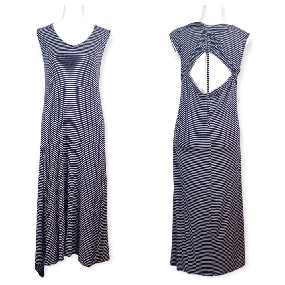 GAP Navy and White Striped Maxi Dress with Open Back